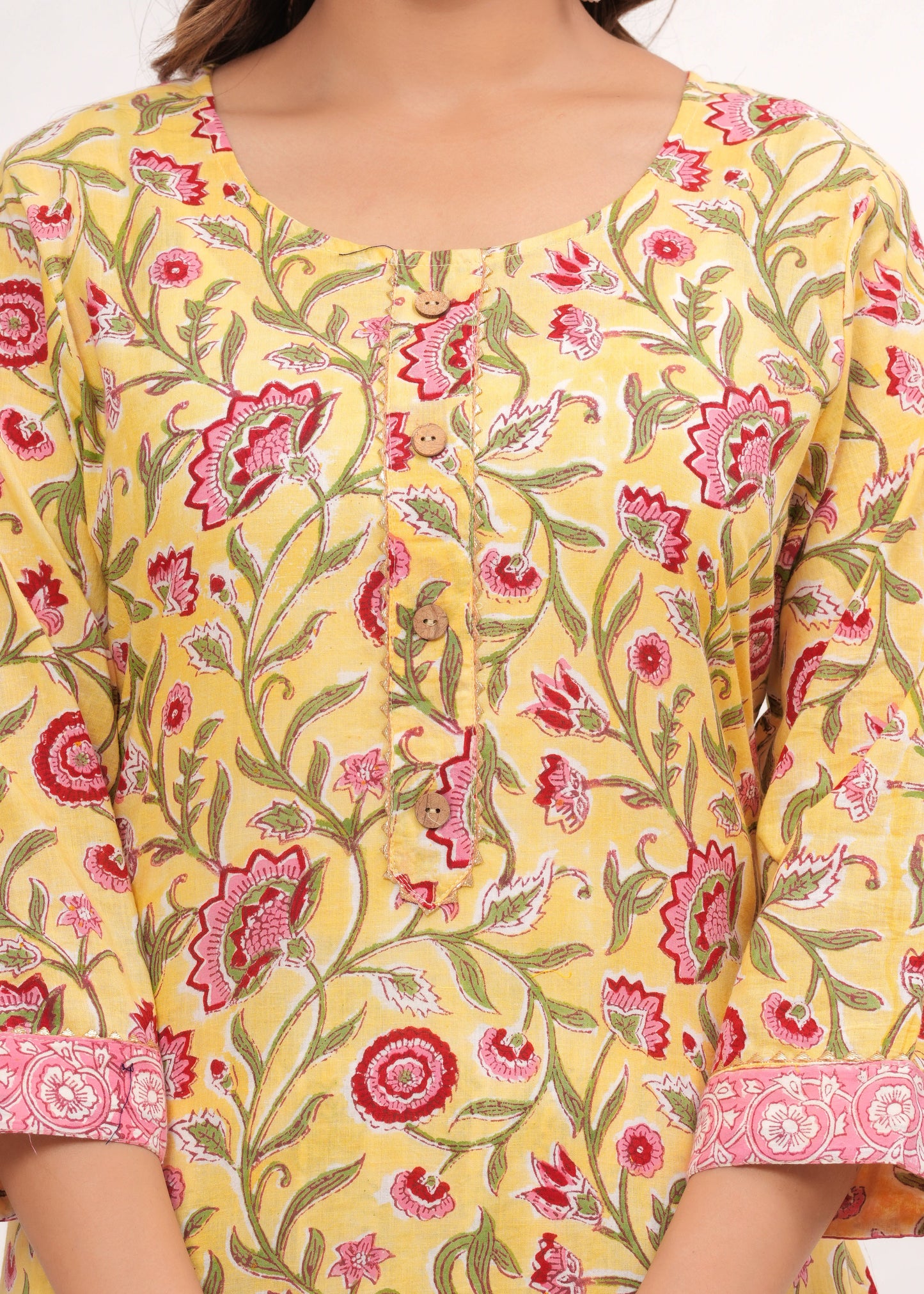 Yellow Hand Block Printed Cotton Suit Set