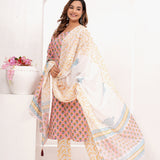 Peach Butti Cotton Hand Block Printed Suit Set