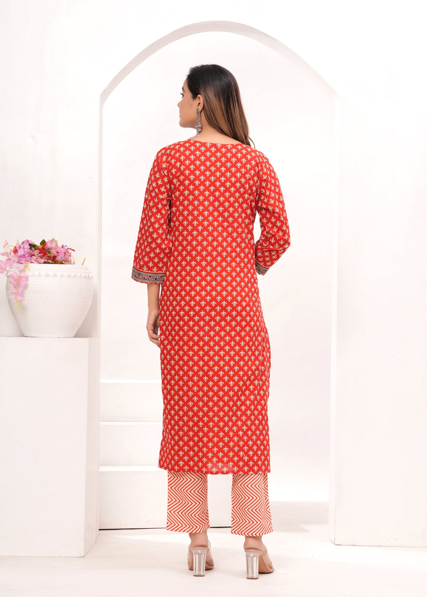 Red Butti Jaipuri Cotton Printed Suit Set