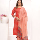 Red Butti Jaipuri Cotton Printed Suit Set