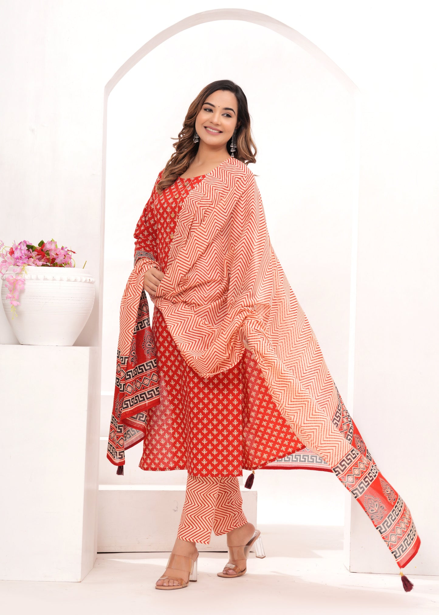 Red Butti Jaipuri Cotton Printed Suit Set