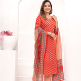 Red Butti Jaipuri Cotton Printed Suit Set