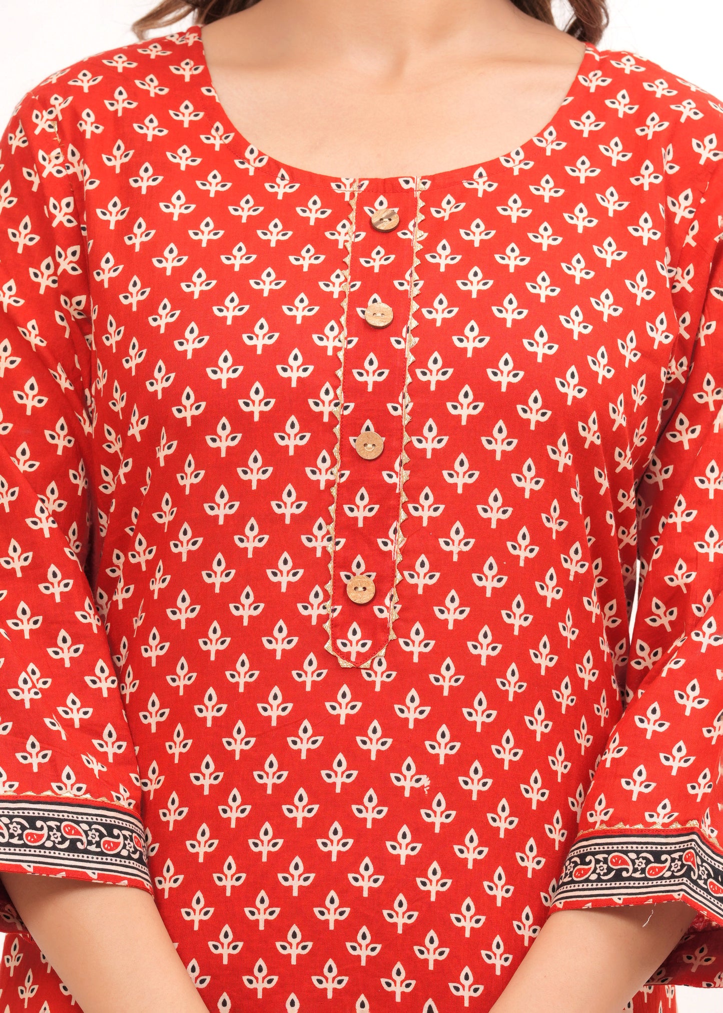Red Butti Jaipuri Cotton Printed Suit Set