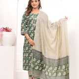 Green Bagru Hand Block Printed Cotton Suit Set