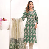 Green Bagru Hand Block Printed Cotton Suit Set