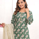 Green Bagru Hand Block Printed Cotton Suit Set