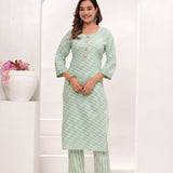 Green Butti Jaipuri Cotton Suit Set