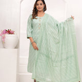 Green Butti Jaipuri Cotton Suit Set