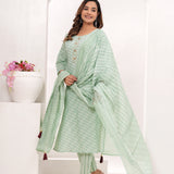 Green Butti Jaipuri Cotton Suit Set