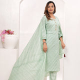 Green Butti Jaipuri Cotton Suit Set