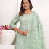 Green Butti Jaipuri Cotton Suit Set