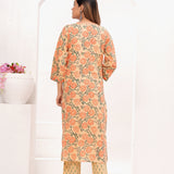 Peach - Orange Floral Hand Block Printed Cotton Suit Set