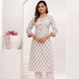 Pink Butti Hand Block Printed Cotton Suit Set