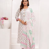 Pink Butti Hand Block Printed Cotton Suit Set