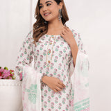 Pink Butti Hand Block Printed Cotton Suit Set