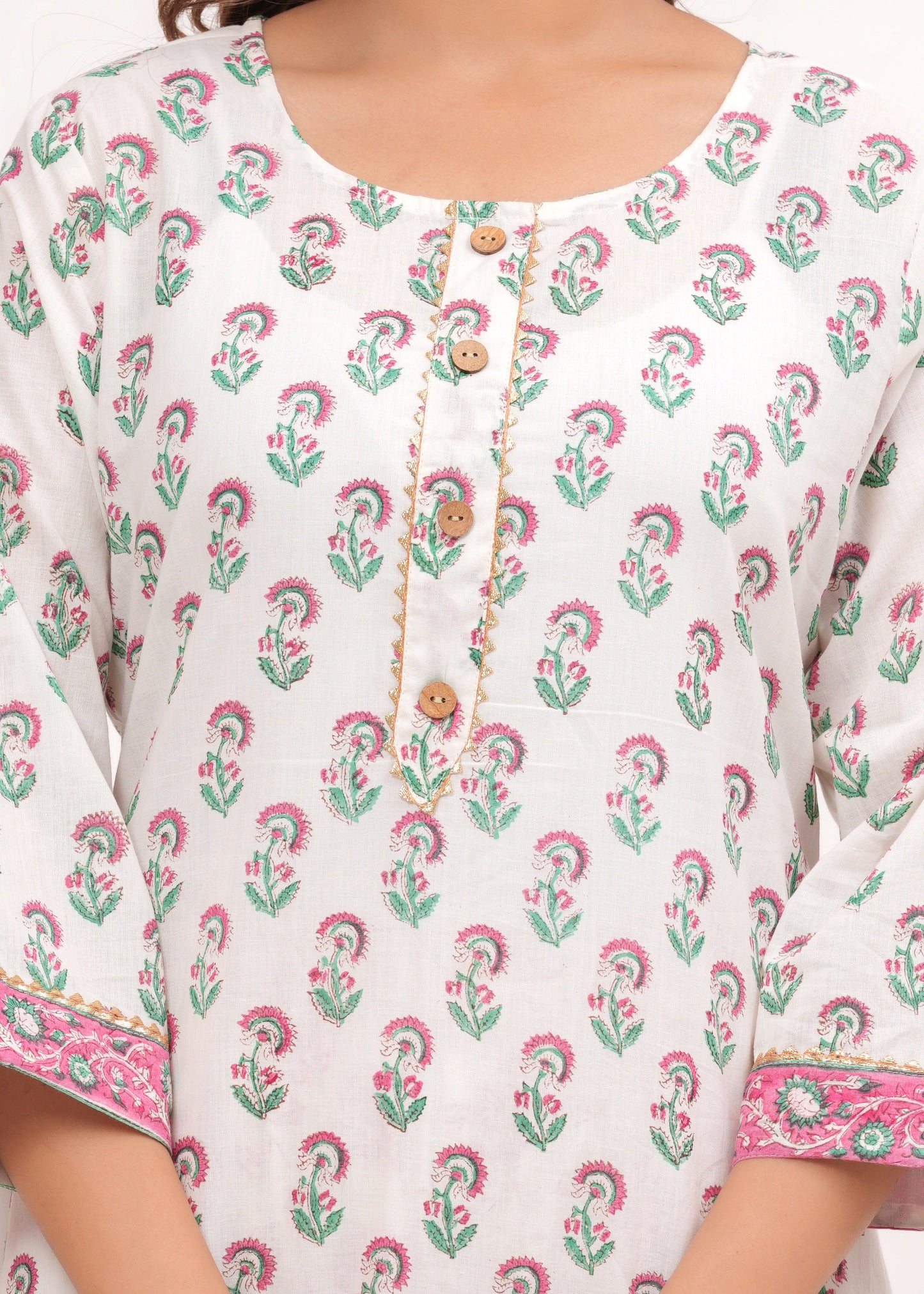 Pink Butti Hand Block Printed Cotton Suit Set