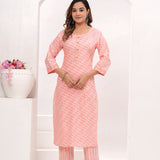 Peach Butti Jaipuri Cotton Suit Set