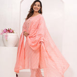 Peach Butti Jaipuri Cotton Suit Set