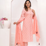 Peach Butti Jaipuri Cotton Suit Set