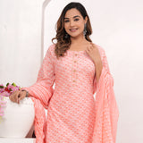 Peach Butti Jaipuri Cotton Suit Set