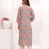 Peach - Frozi Floral Jaal Hand Block Printed Cotton Suit Set