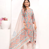 Peach - Frozi Floral Jaal Hand Block Printed Cotton Suit Set