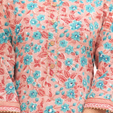 Peach - Frozi Floral Jaal Hand Block Printed Cotton Suit Set