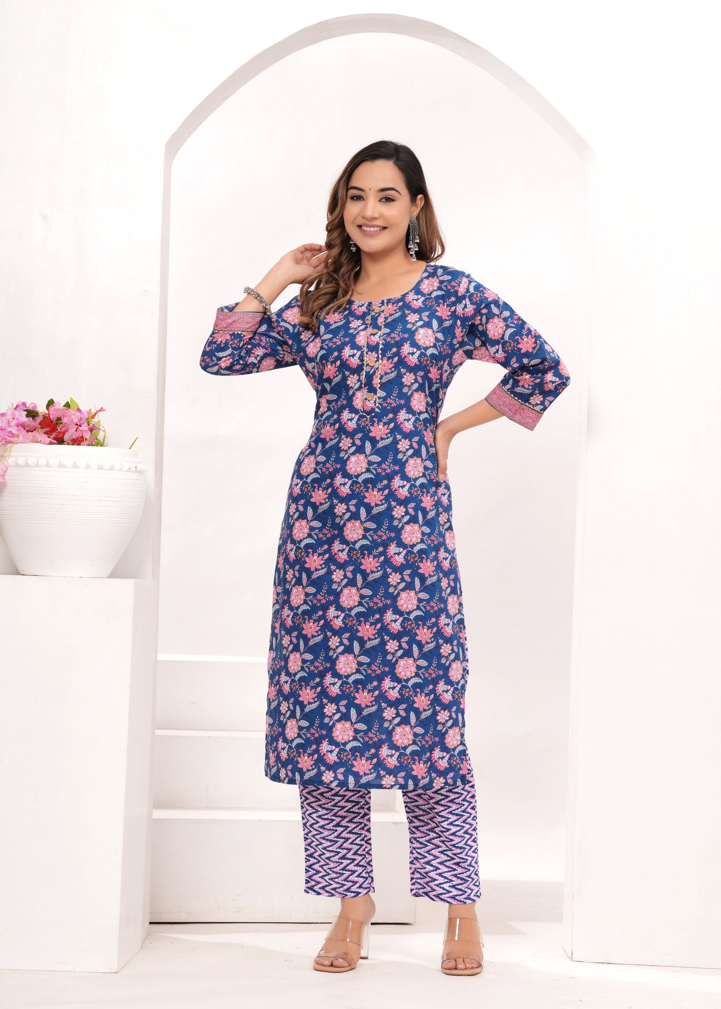 Royal Blue Hand Block Printed Cotton Suit Set