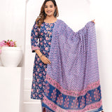 Royal Blue Hand Block Printed Cotton Suit Set