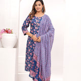 Royal Blue Hand Block Printed Cotton Suit Set