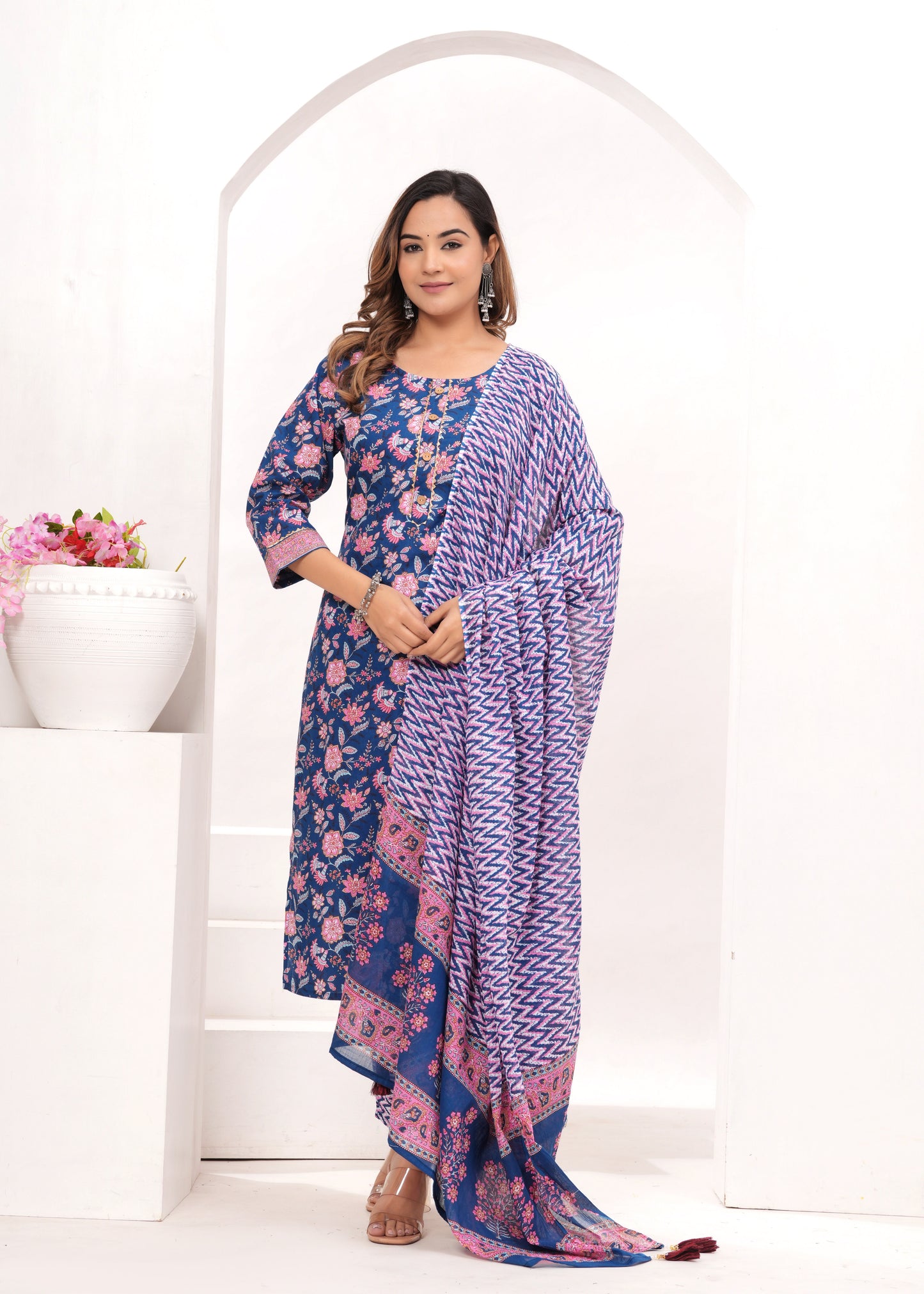 Royal Blue Hand Block Printed Cotton Suit Set