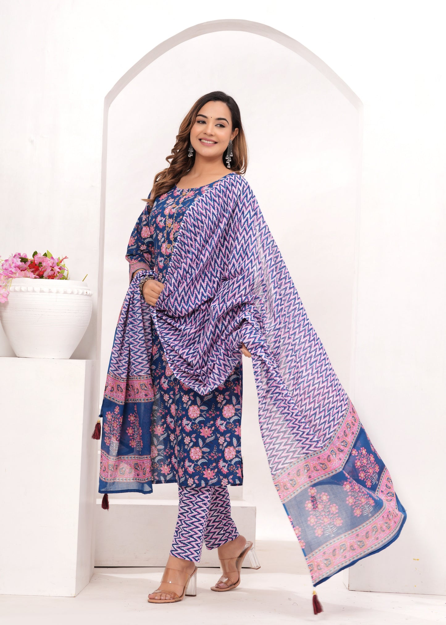 Royal Blue Hand Block Printed Cotton Suit Set