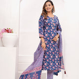 Royal Blue Hand Block Printed Cotton Suit Set