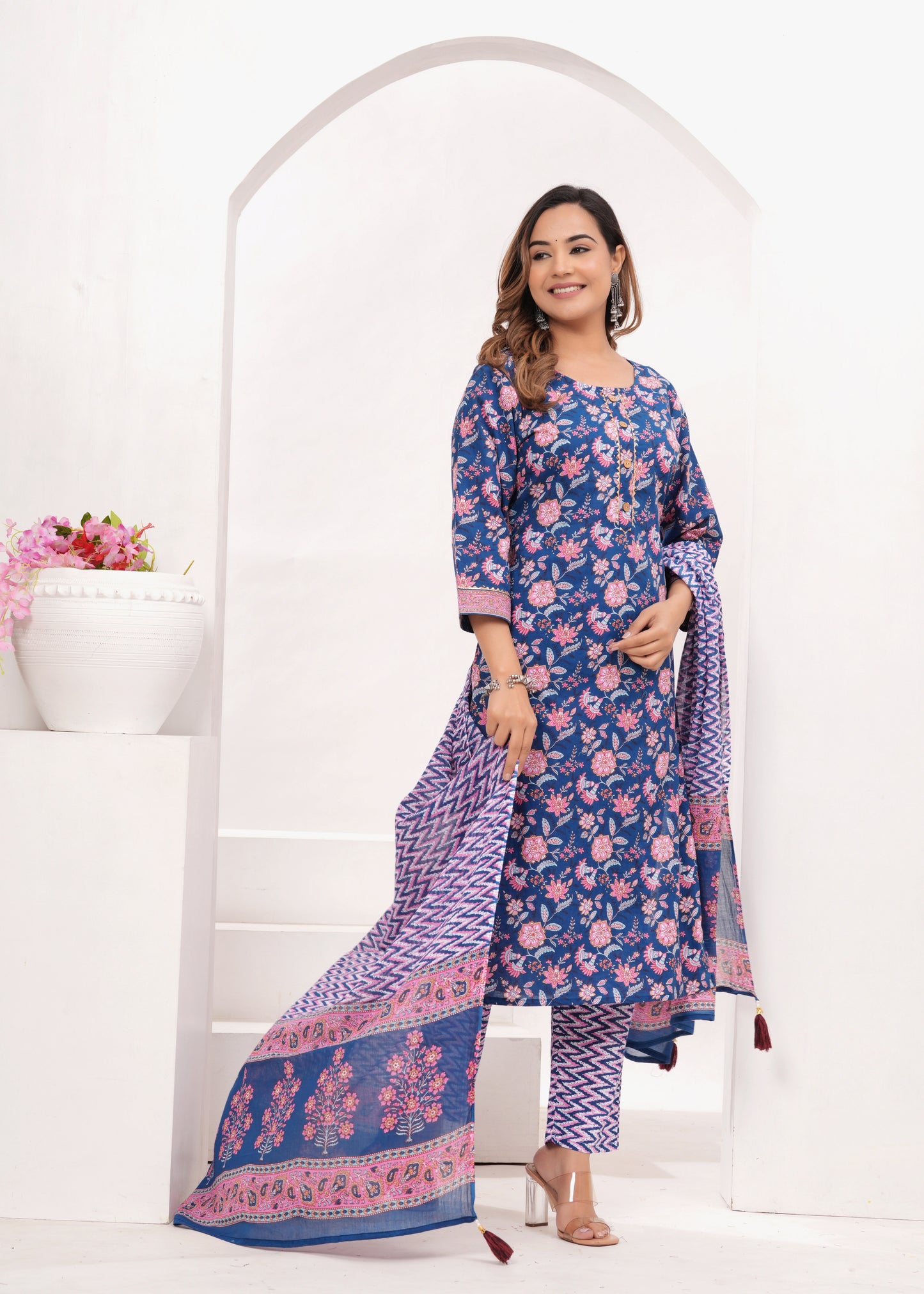 Royal Blue Hand Block Printed Cotton Suit Set