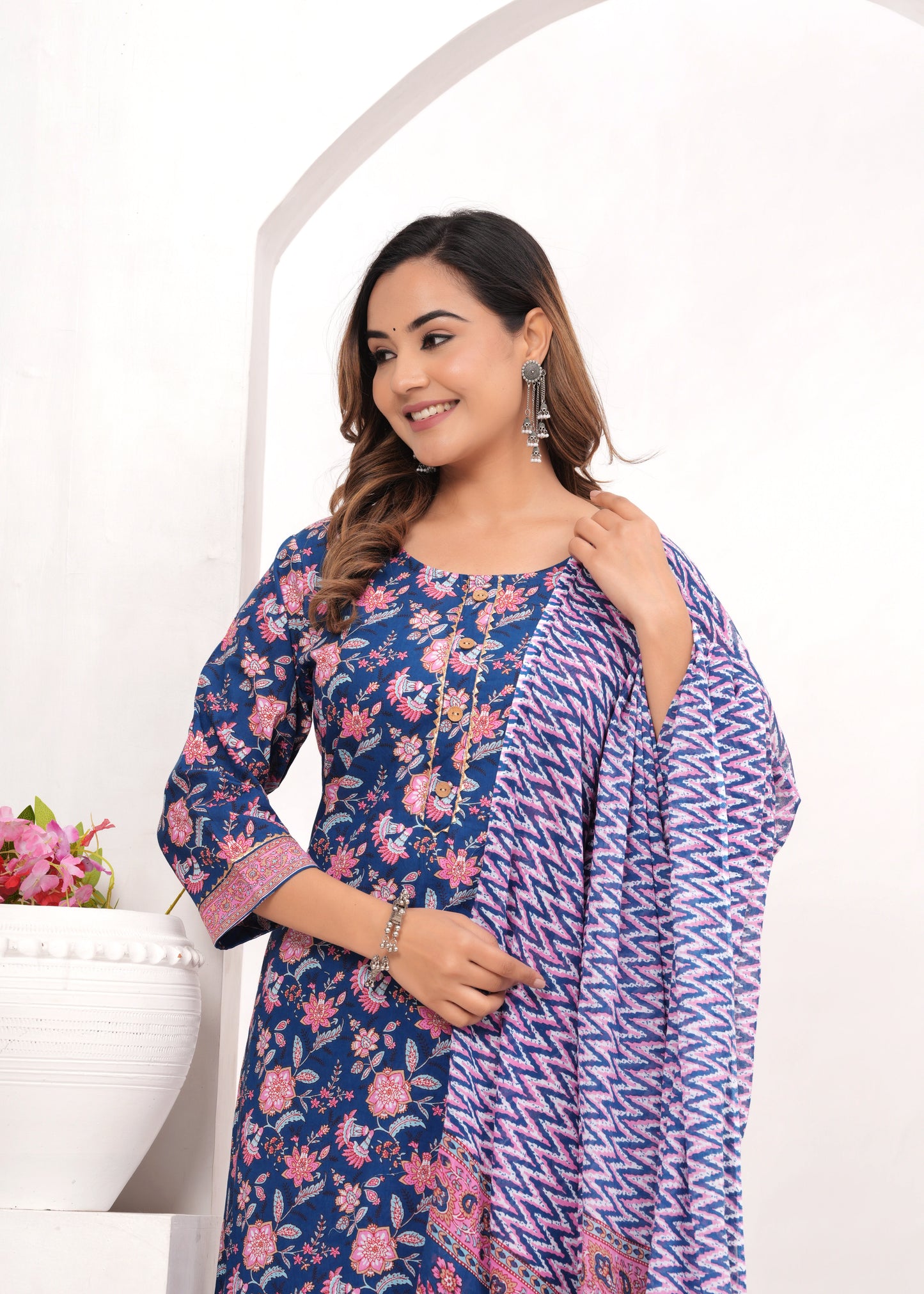 Royal Blue Hand Block Printed Cotton Suit Set