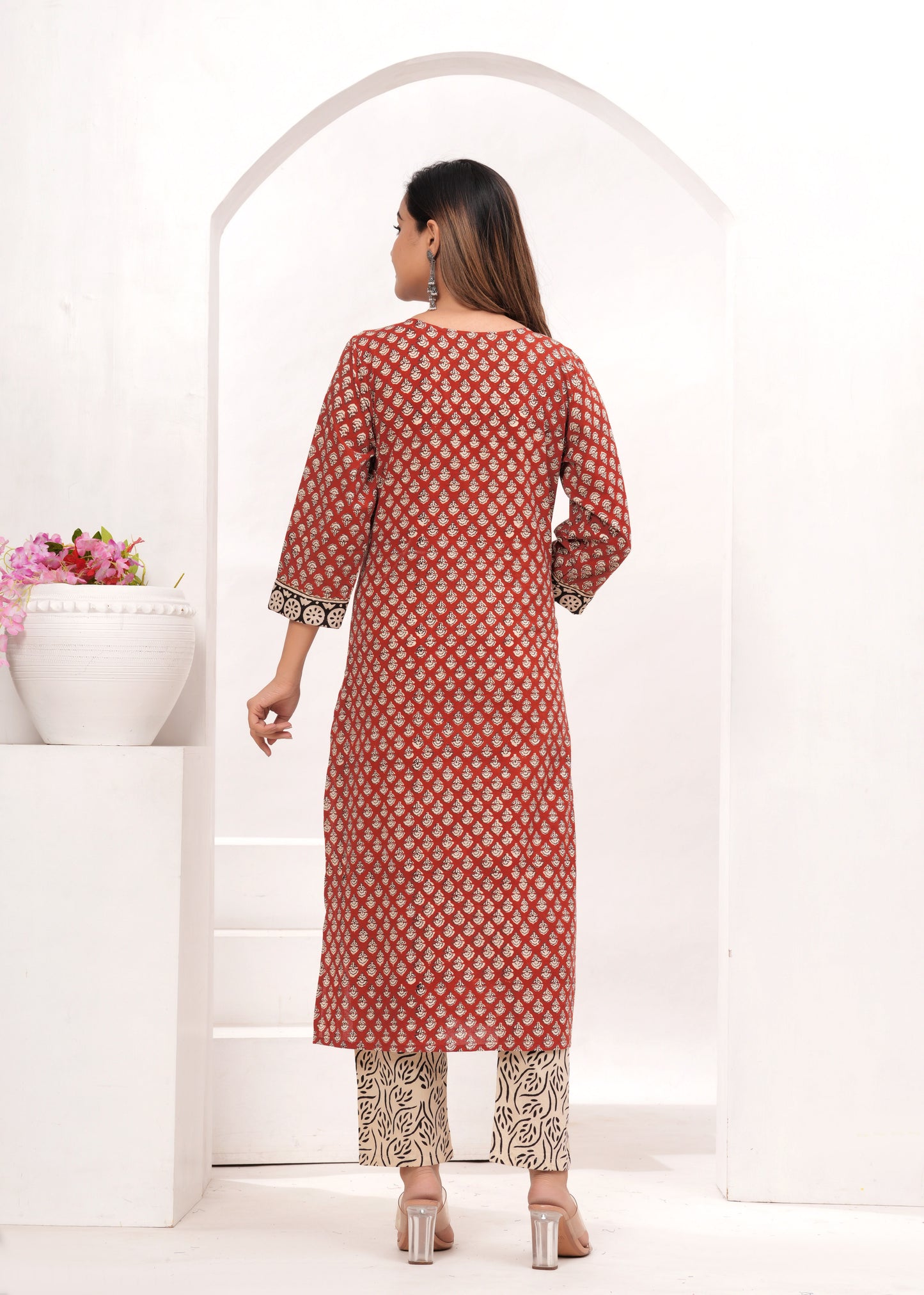 Red Bagru Hand Block Printed Suit Set