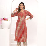 Red Bagru Hand Block Printed Suit Set