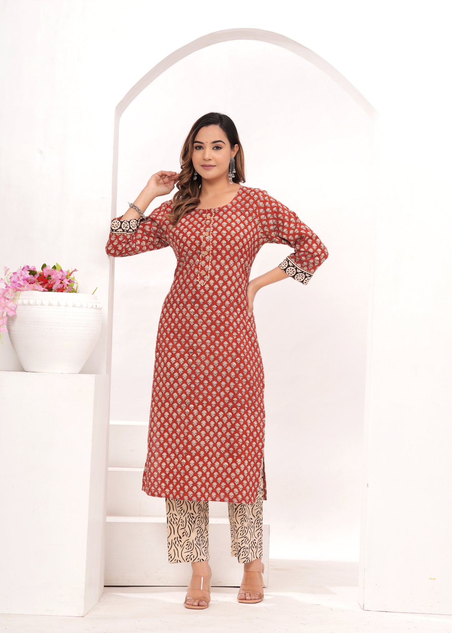Red Bagru Hand Block Printed Suit Set