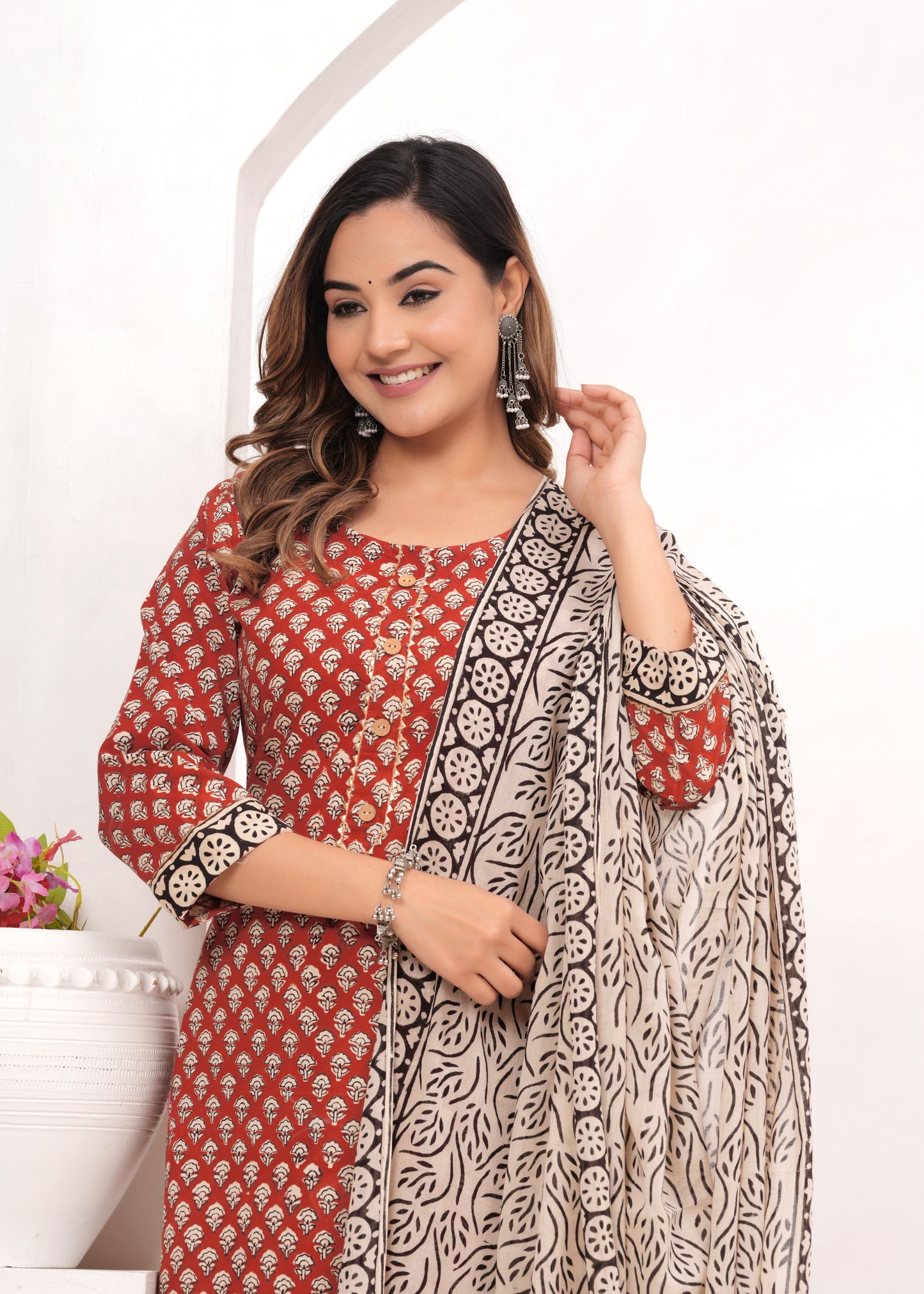 Red Bagru Hand Block Printed Suit Set