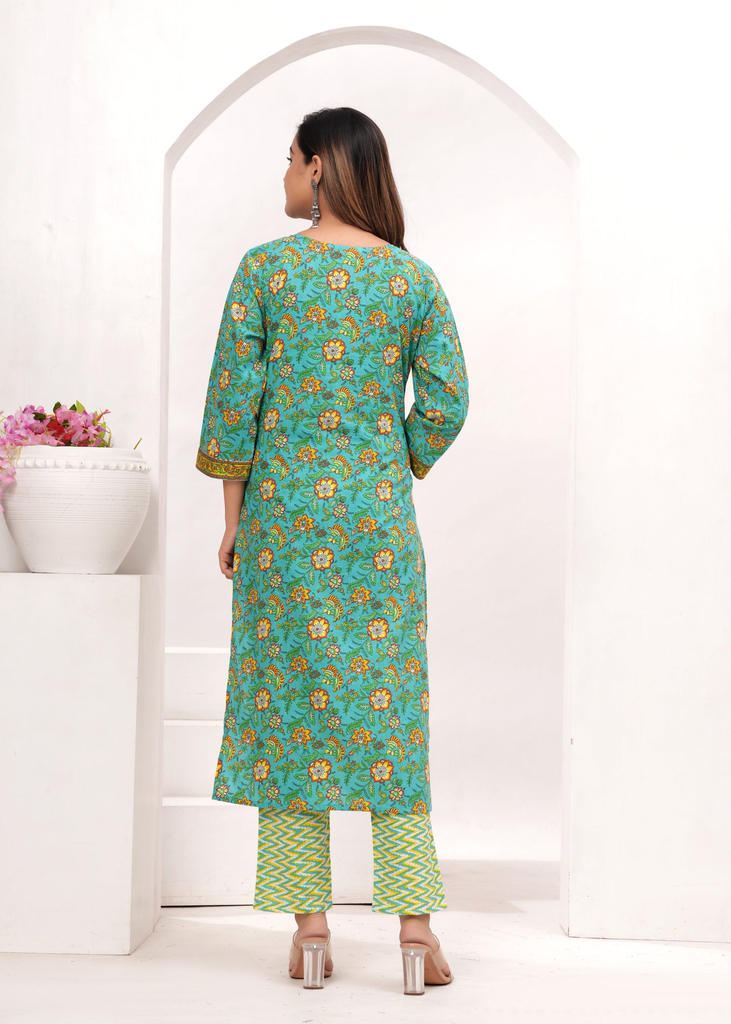 Sea Green Jaipuri Printed Cotton Suit Set