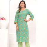 Sea Green Jaipuri Printed Cotton Suit Set