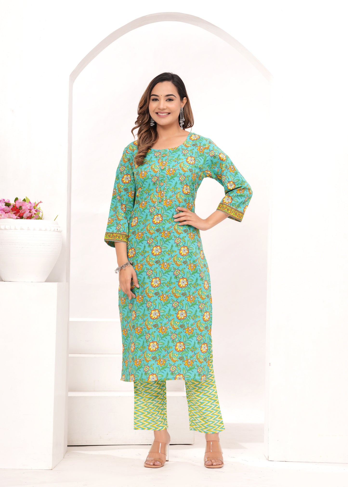 Sea Green Jaipuri Printed Cotton Suit Set