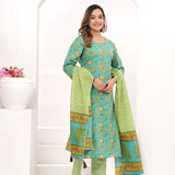 Sea Green Jaipuri Printed Cotton Suit Set