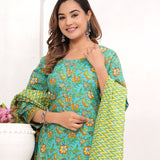 Sea Green Jaipuri Printed Cotton Suit Set