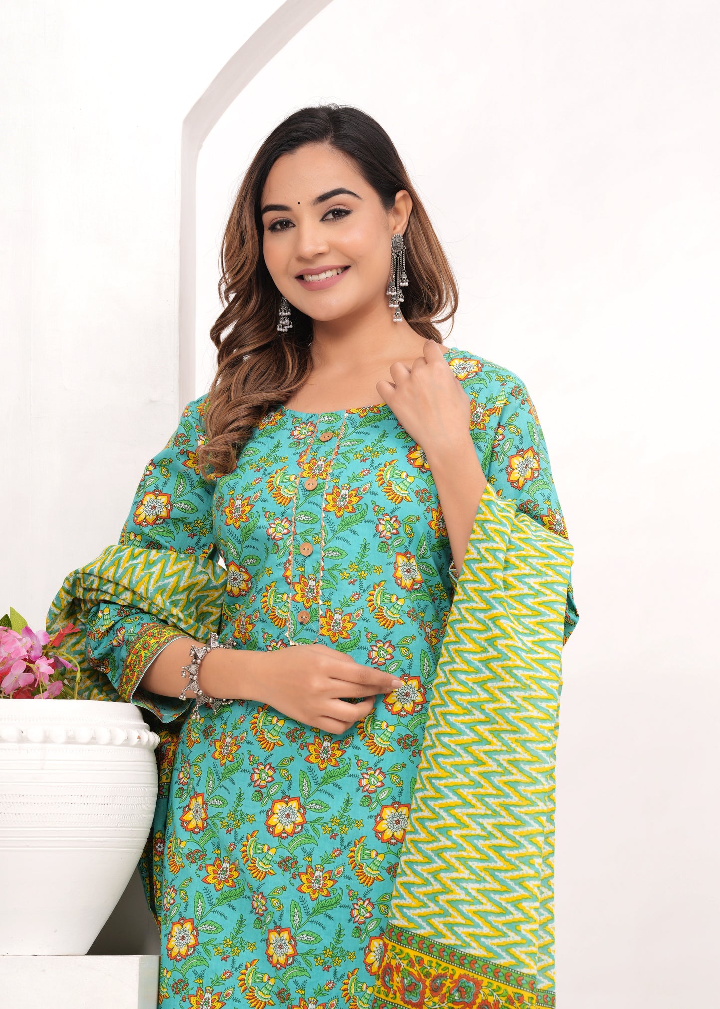 Sea Green Jaipuri Printed Cotton Suit Set