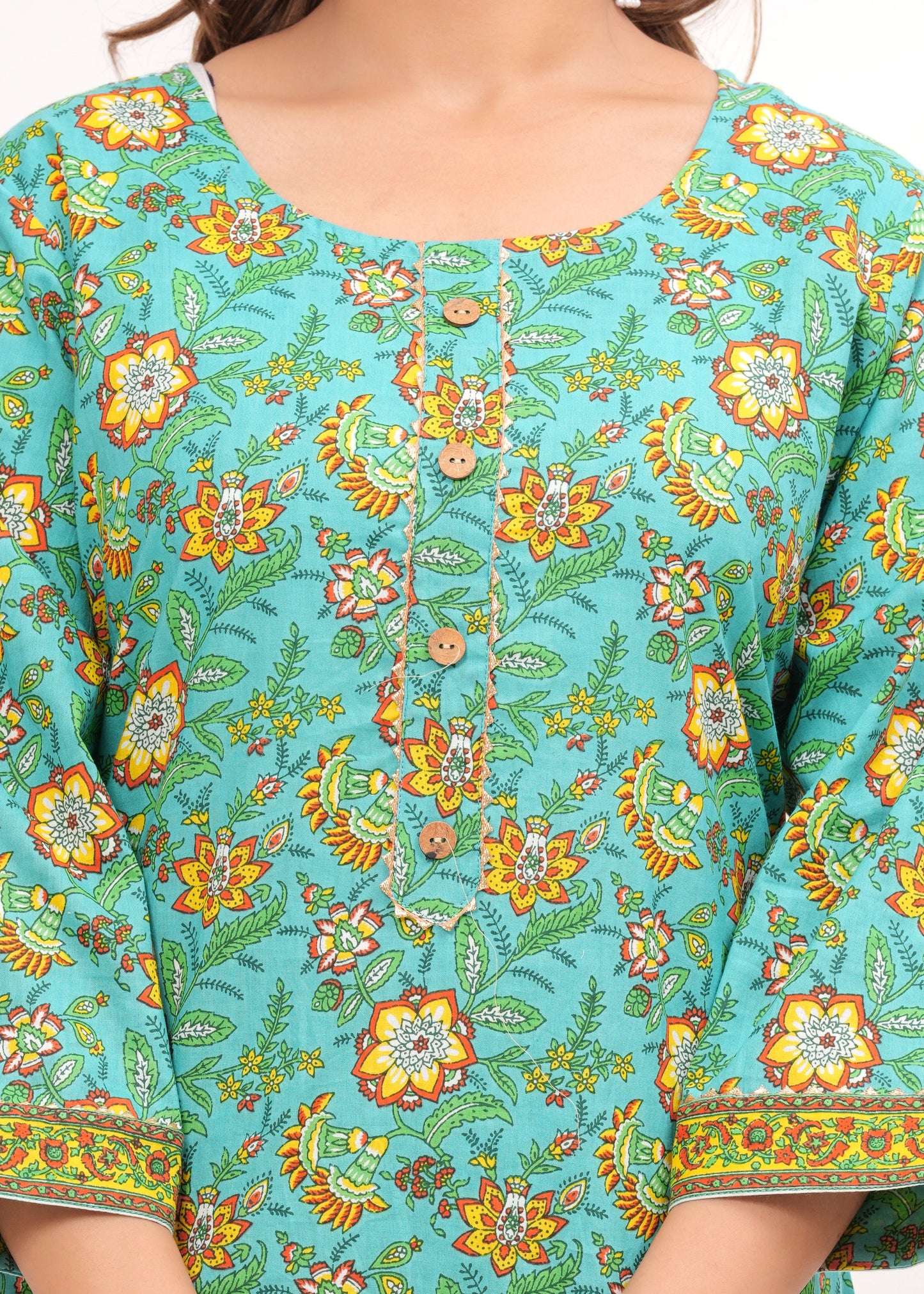 Sea Green Jaipuri Printed Cotton Suit Set