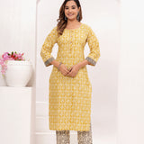 Butter Yellow Bagru Hand Block Printed Suit Set