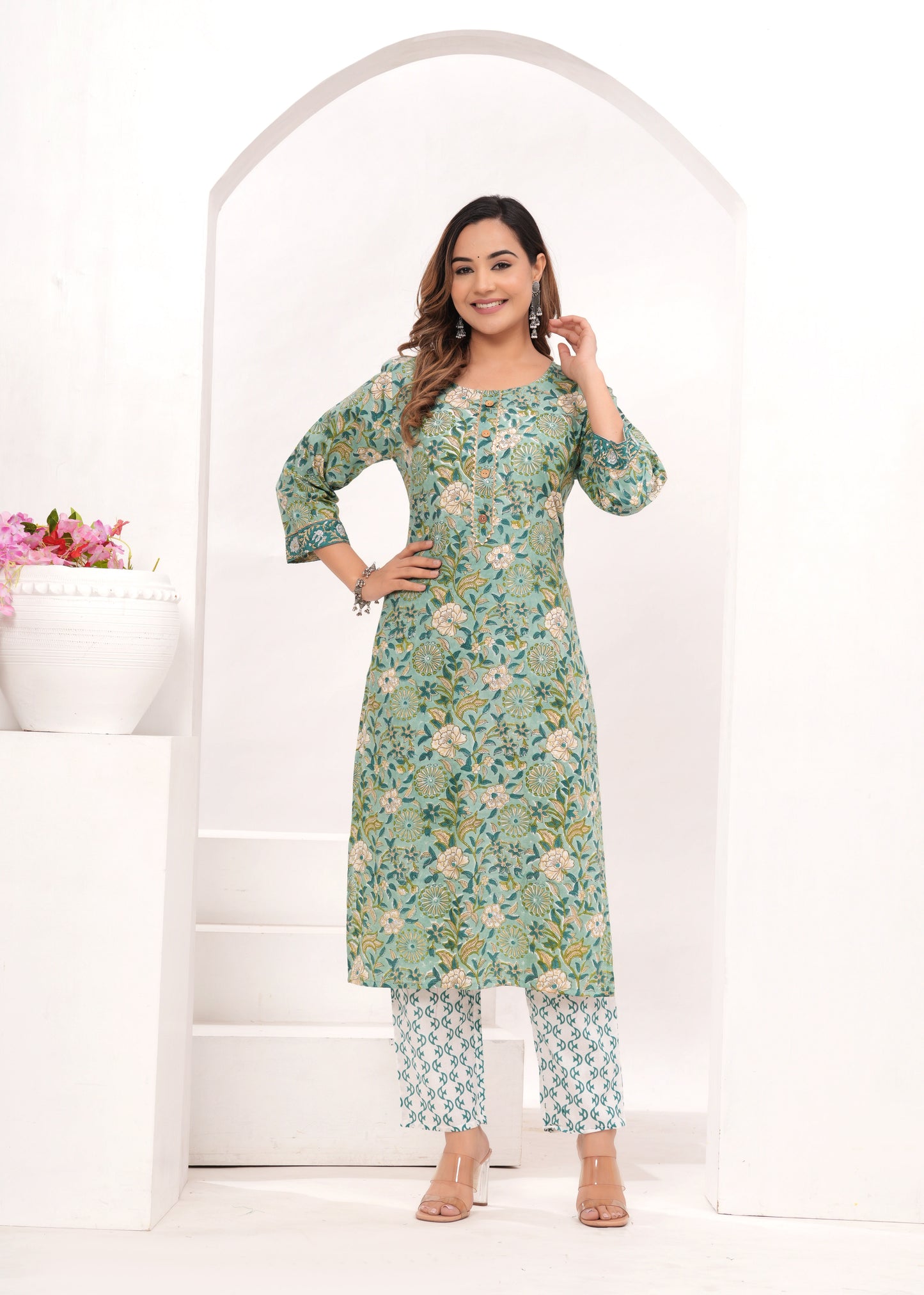 Shades of Green Hand Block Printed Suit Set