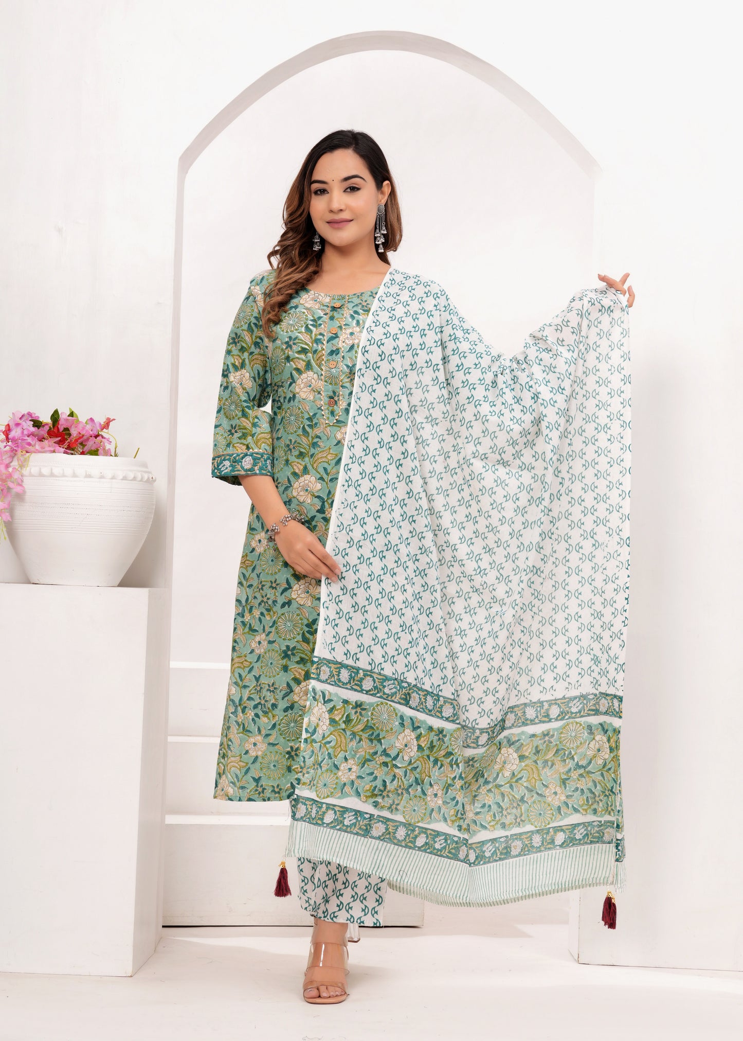 Shades of Green Hand Block Printed Suit Set