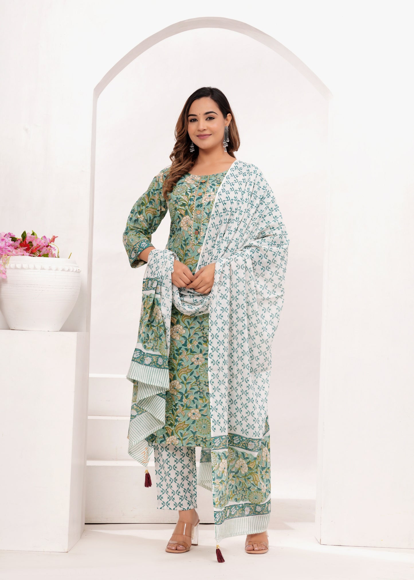 Shades of Green Hand Block Printed Suit Set